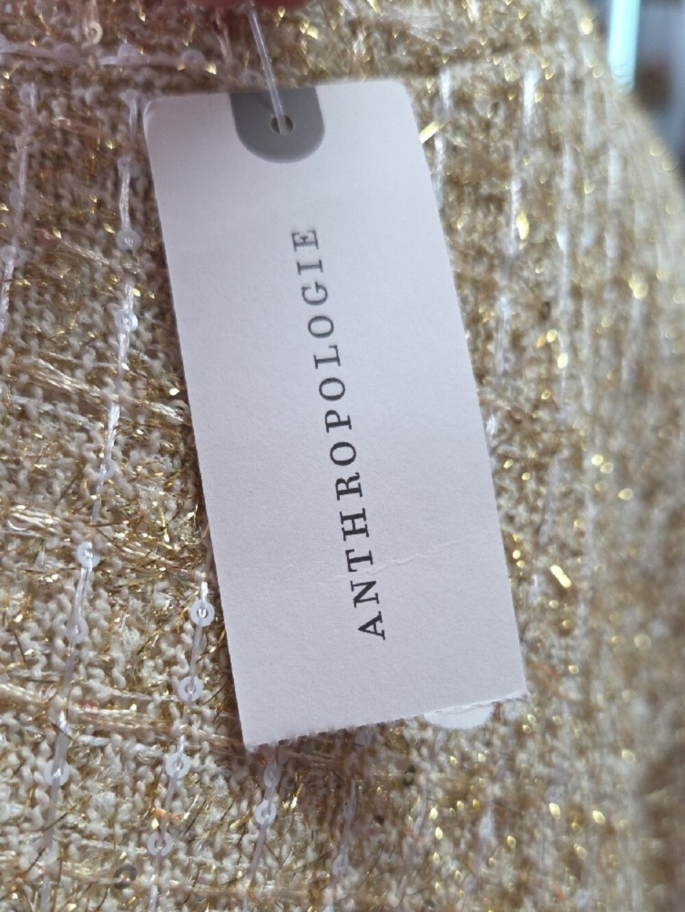 Anthropologie Gold Tweed Mini Dress with Feather Trim - Picture 8 of 8